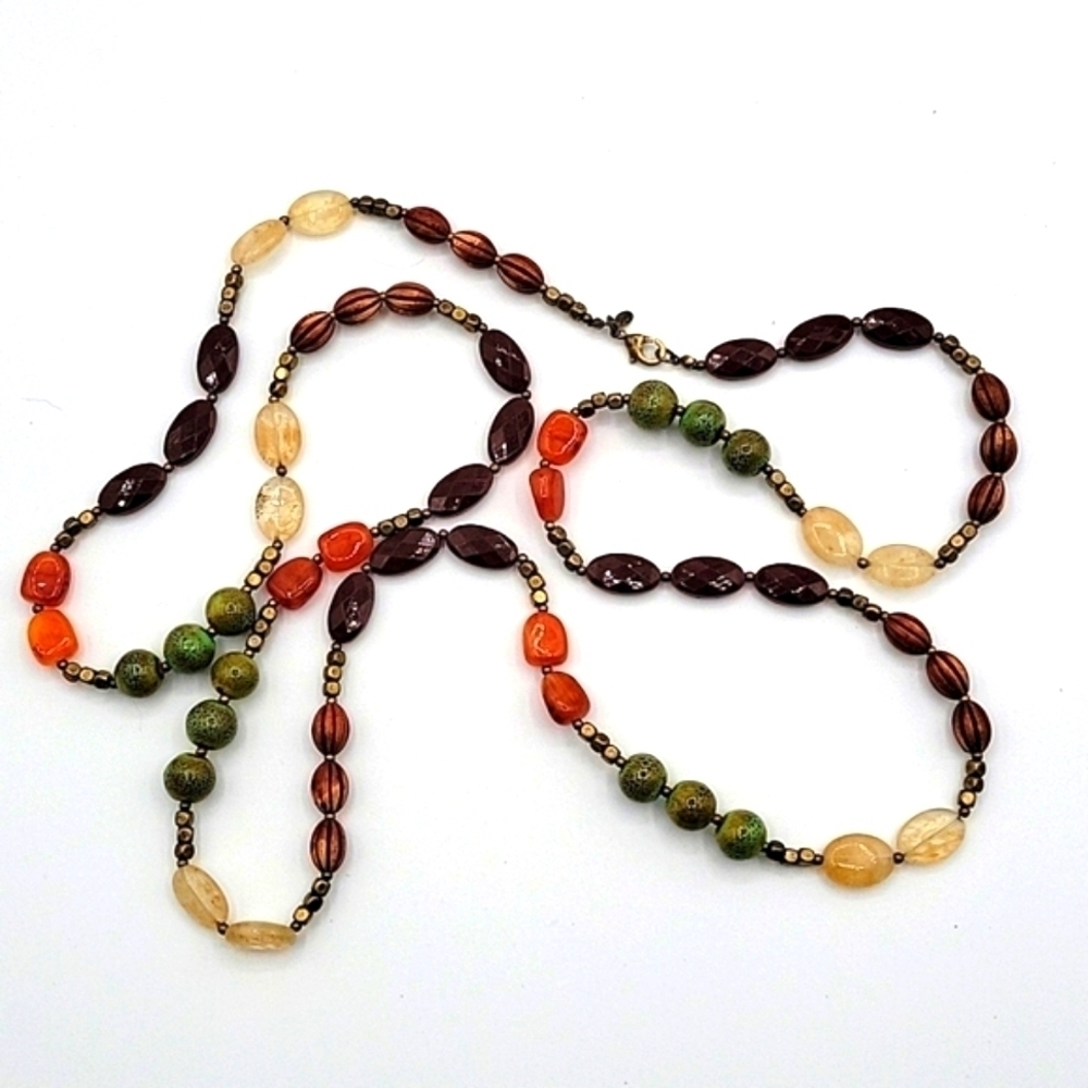 Premier Design Single Strand Beades NECKLACE Bronze Sage Rust Cream Maroon - Picture 5 of 5